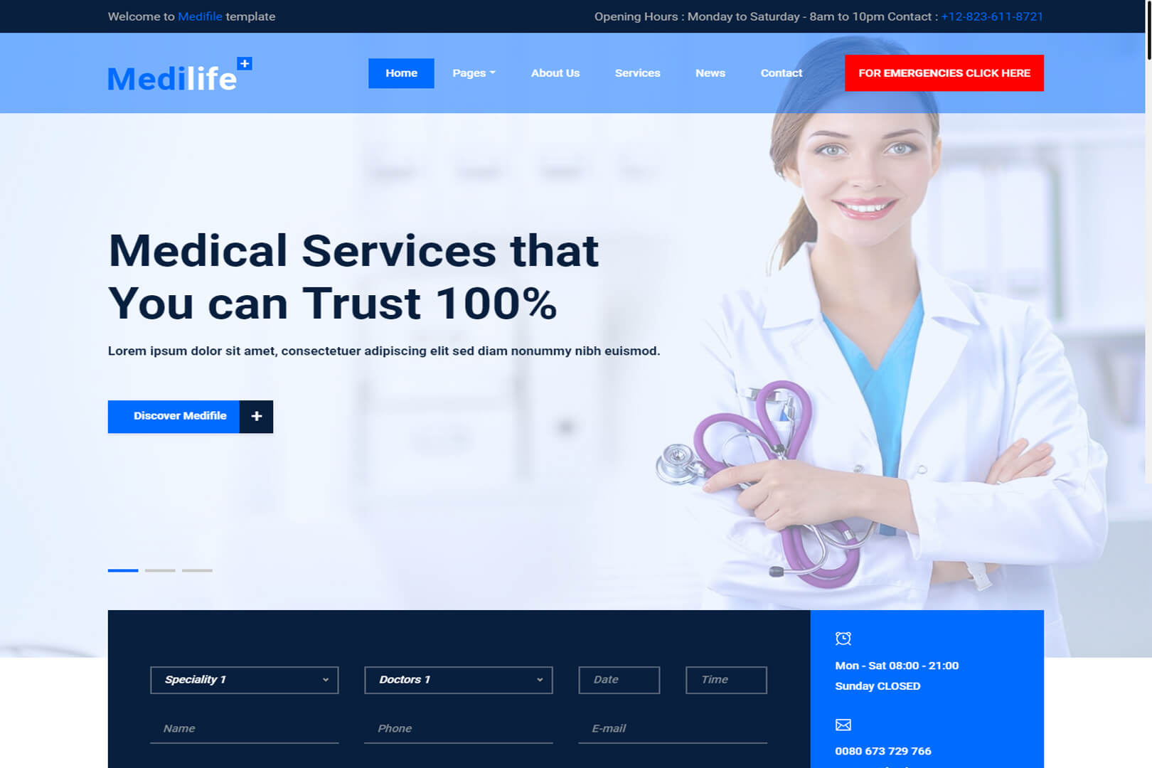 Medilife Free HTML5 Bootstrap 4 Medical Website Template